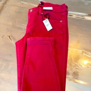 Red cropped jeans